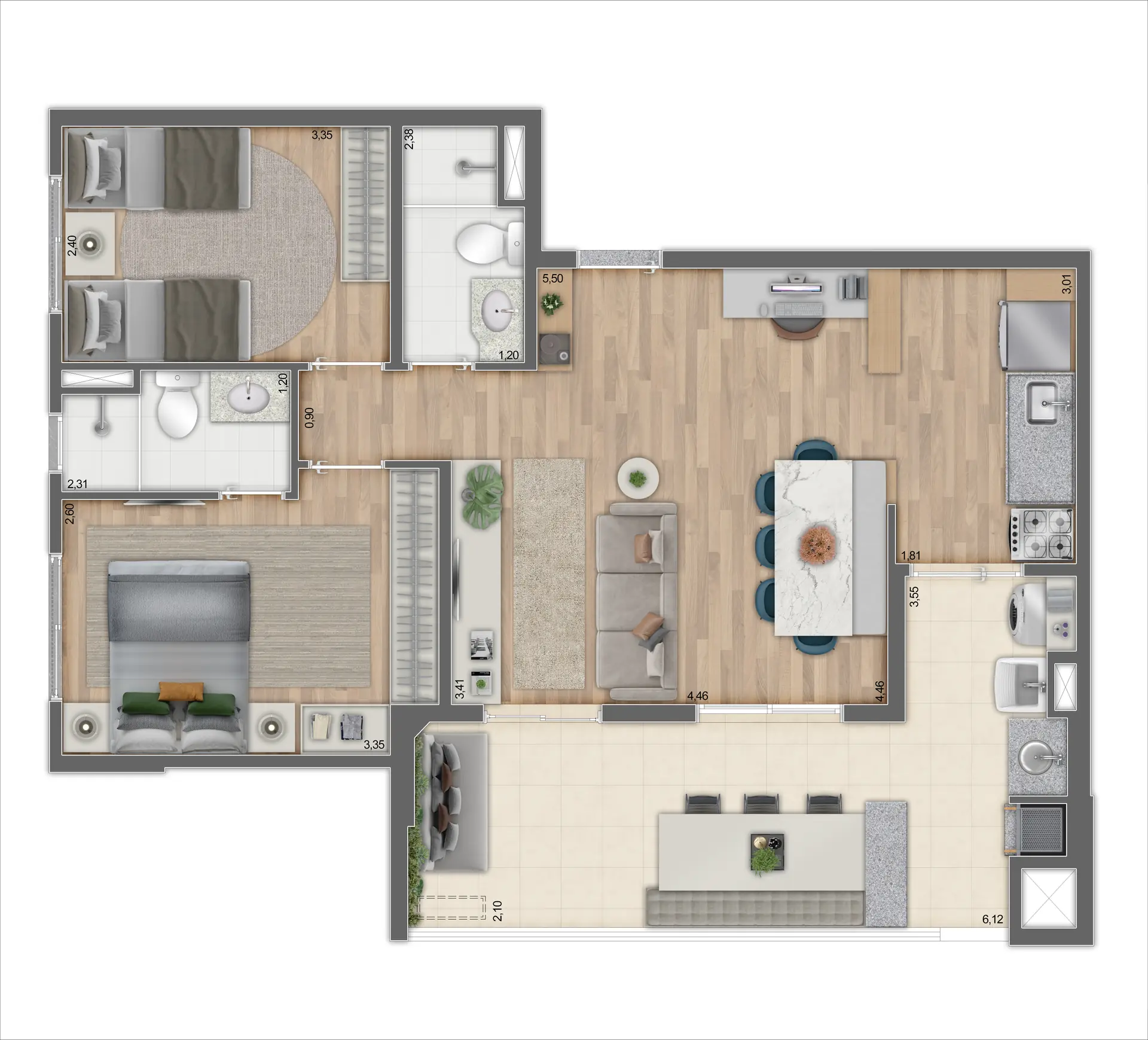 Planta Tipo E Ponta Ampliada   75,95m²