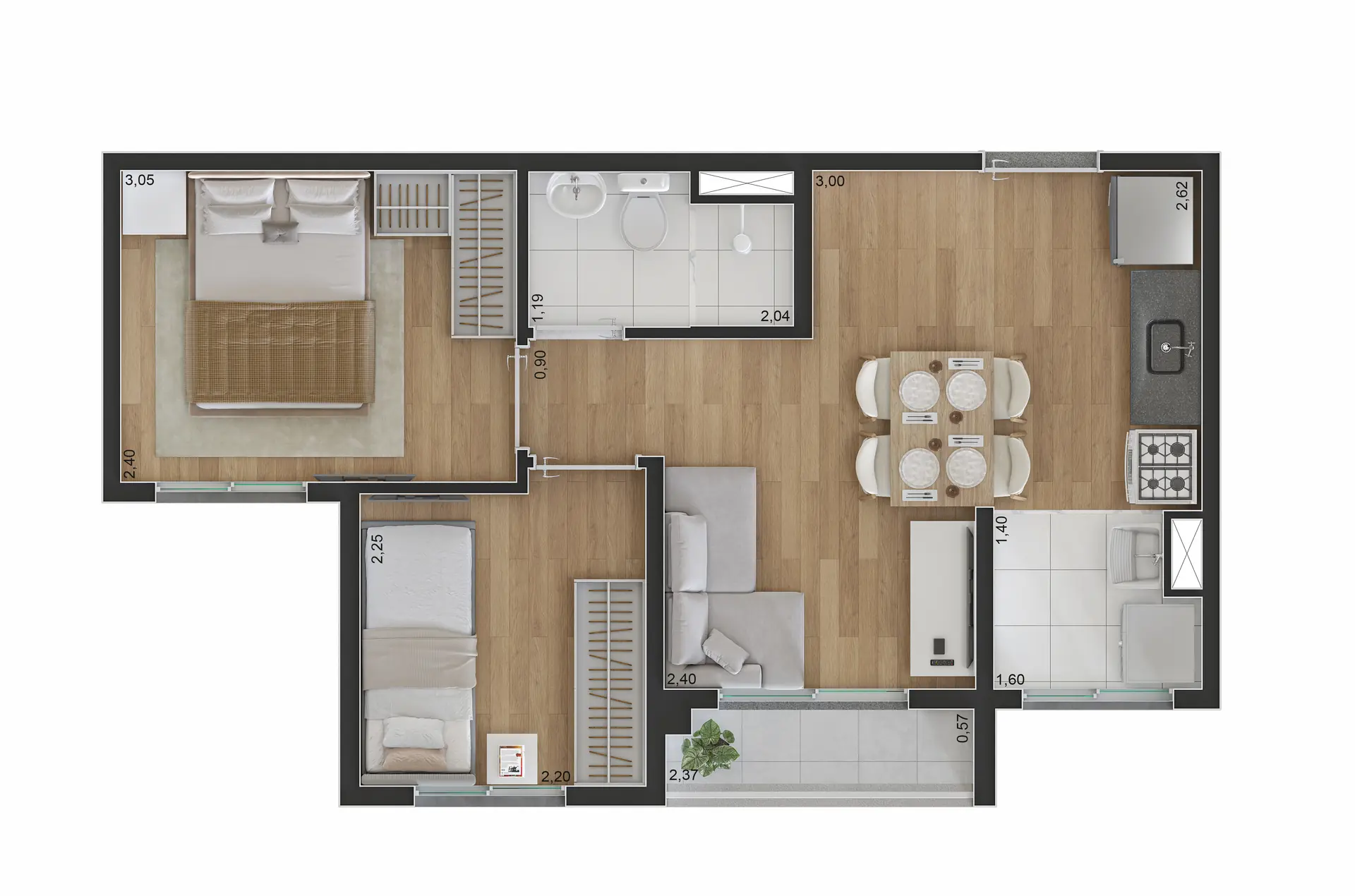 Planta Tipo B 37M²