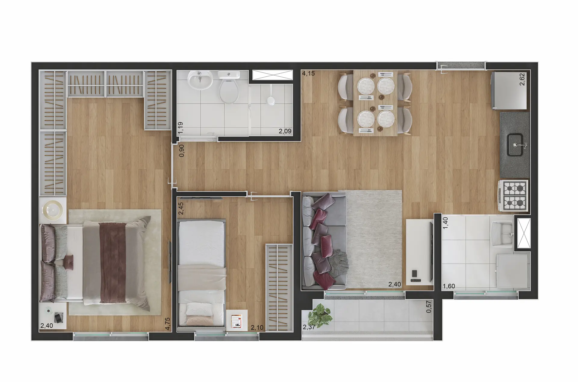 Planta Tipo C 44M²