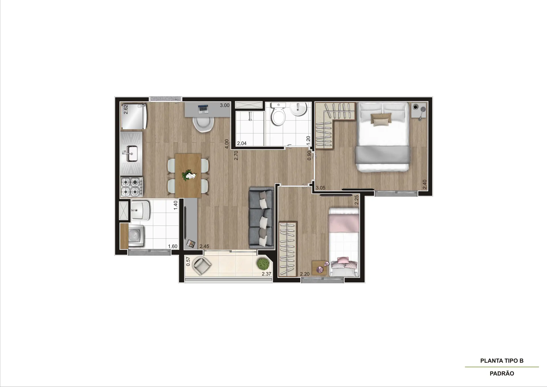 Planta Tipo B Meio   37,18M²