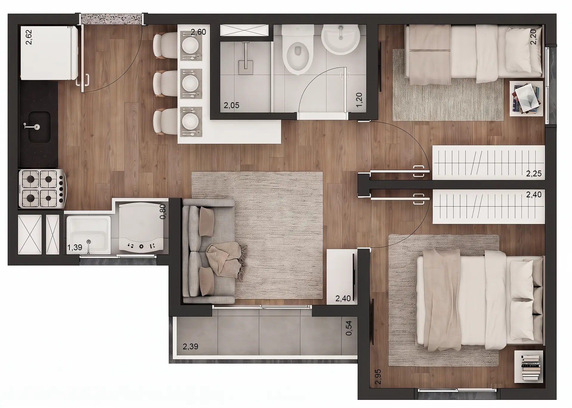 Tipo A - 34m² - 2 dorms com terraço