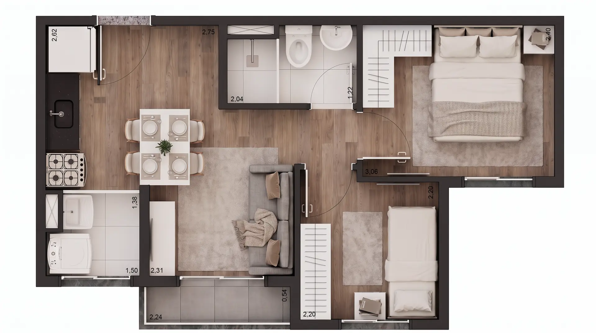 Tipo C - 35m² - 2 dorms com terraço