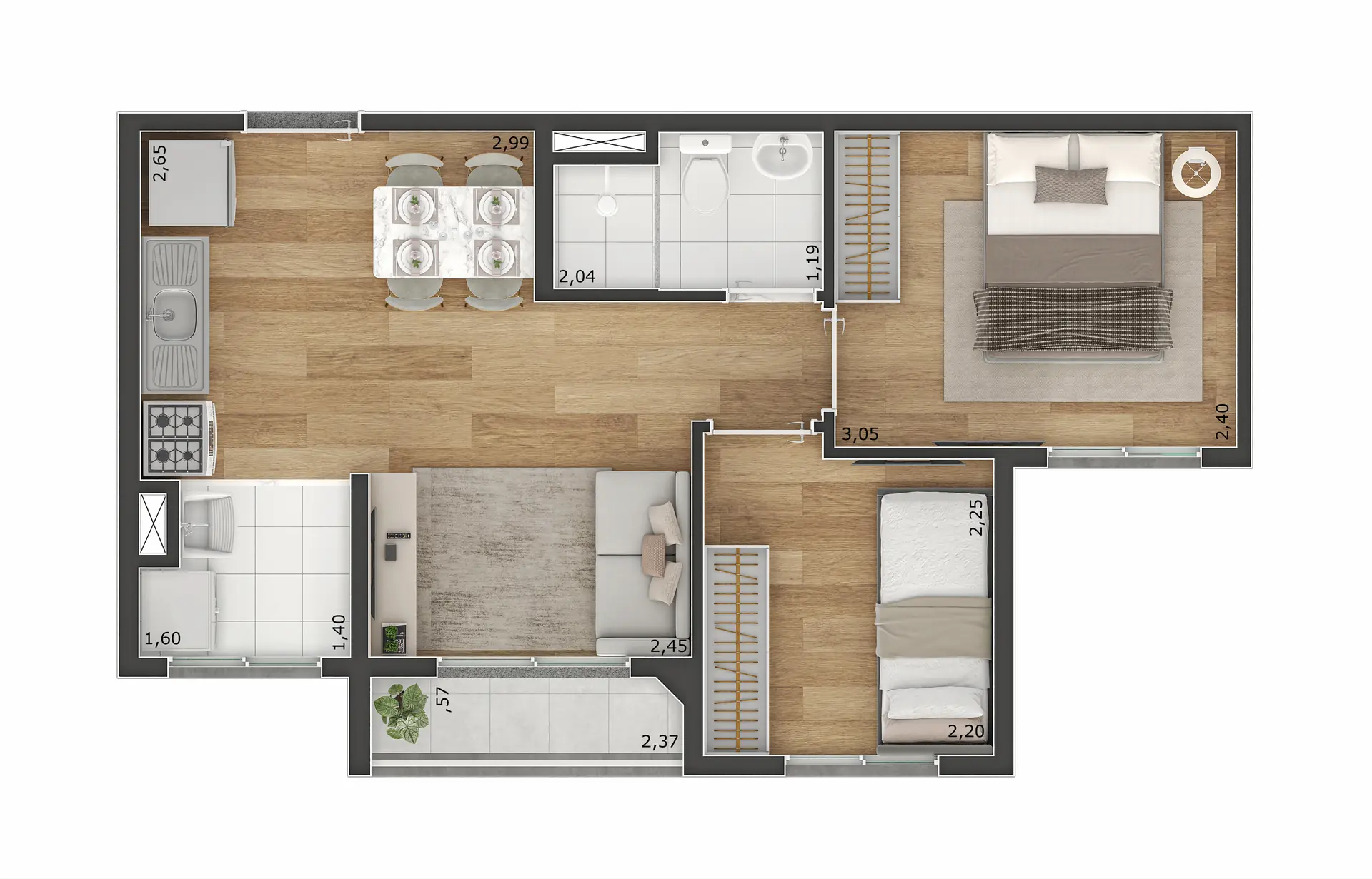 Planta Tipo B 37M²