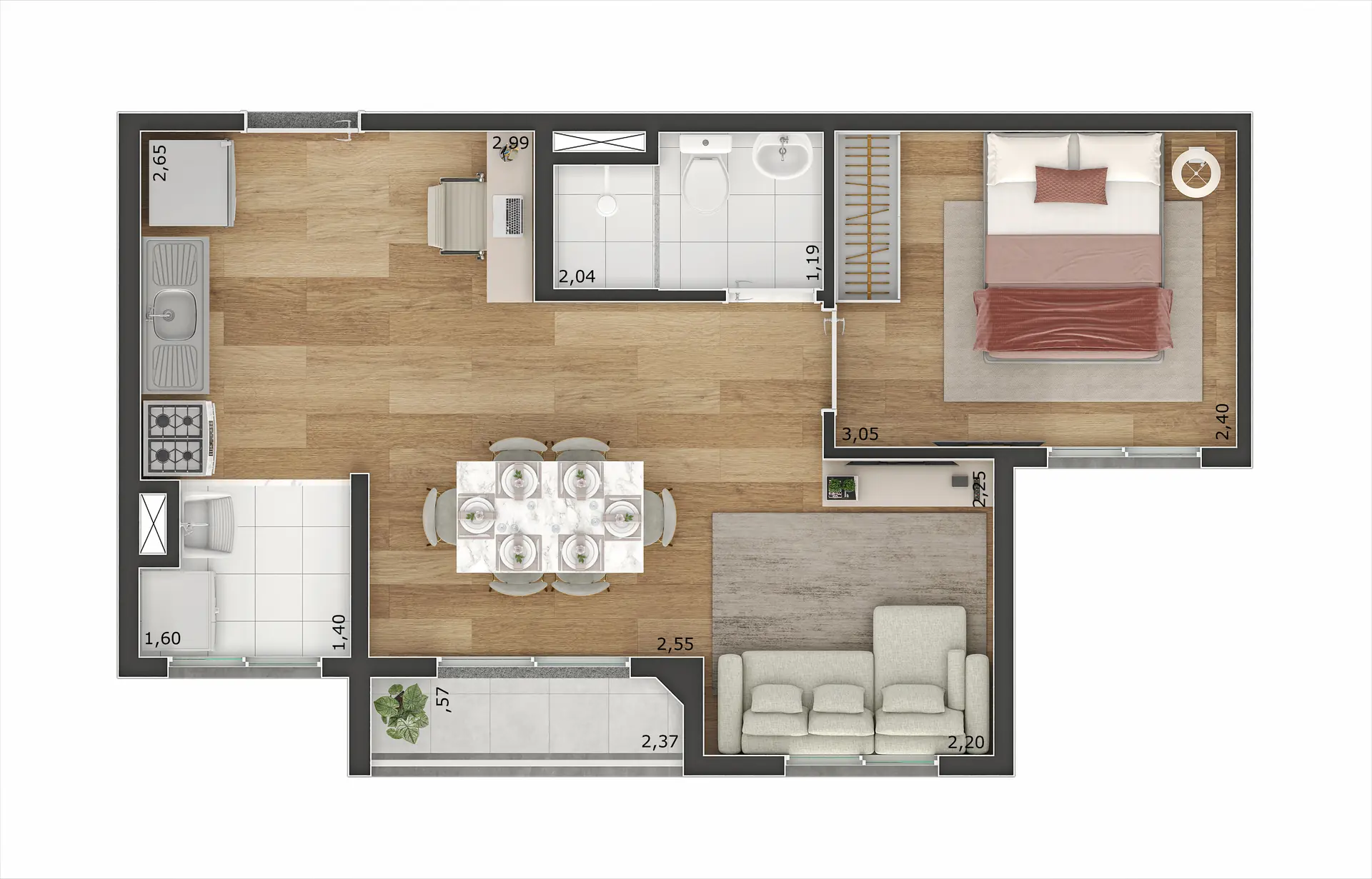Planta Tipo B Ampliada 37M²
