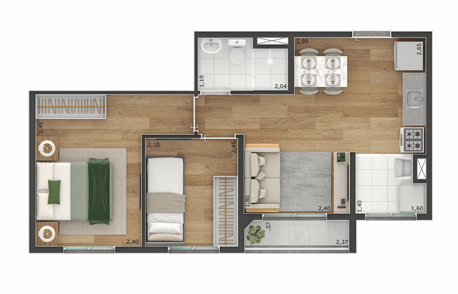 Planta Tipo C 39M²