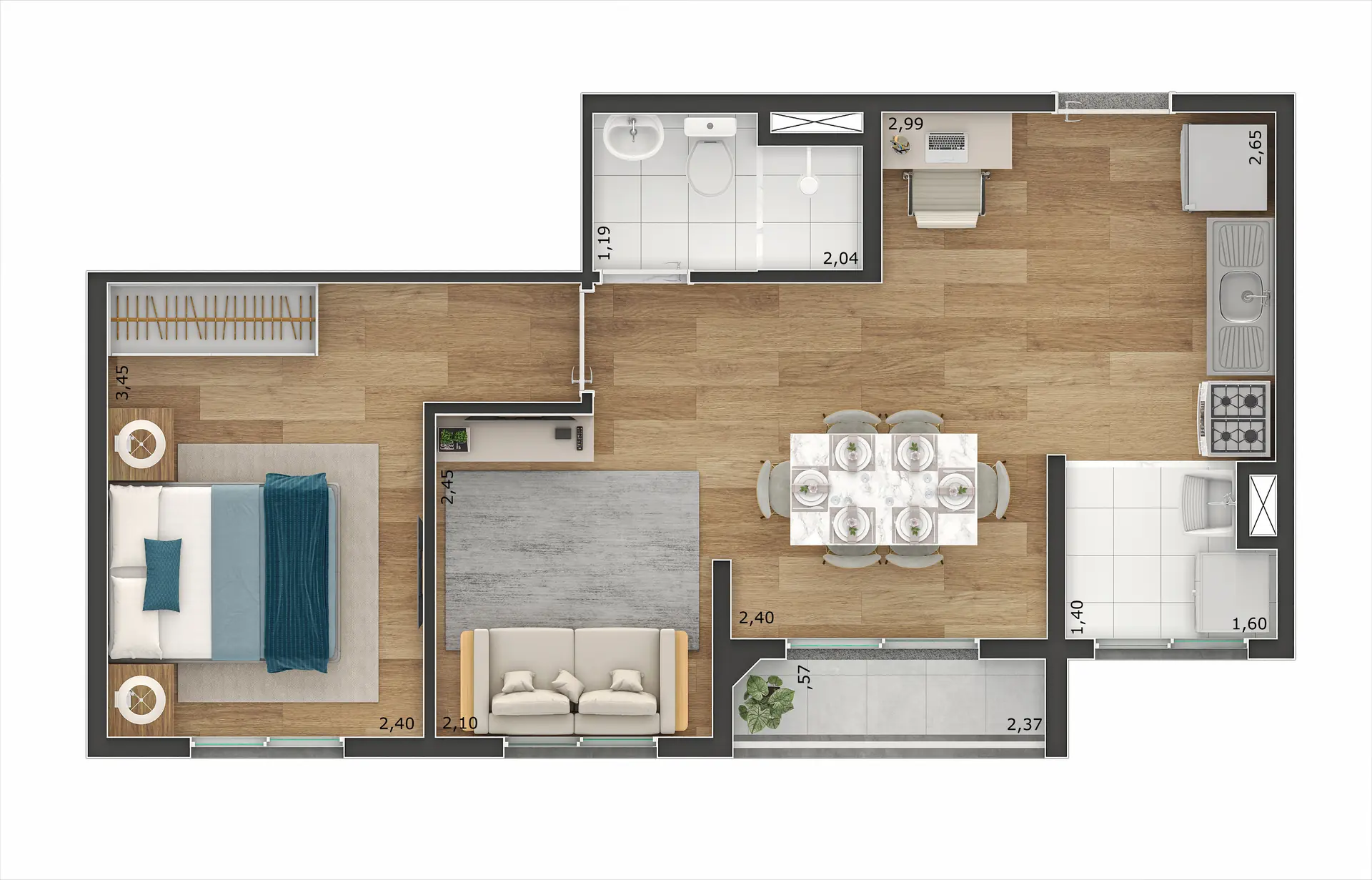 Planta Tipo C Ampliada 39M²