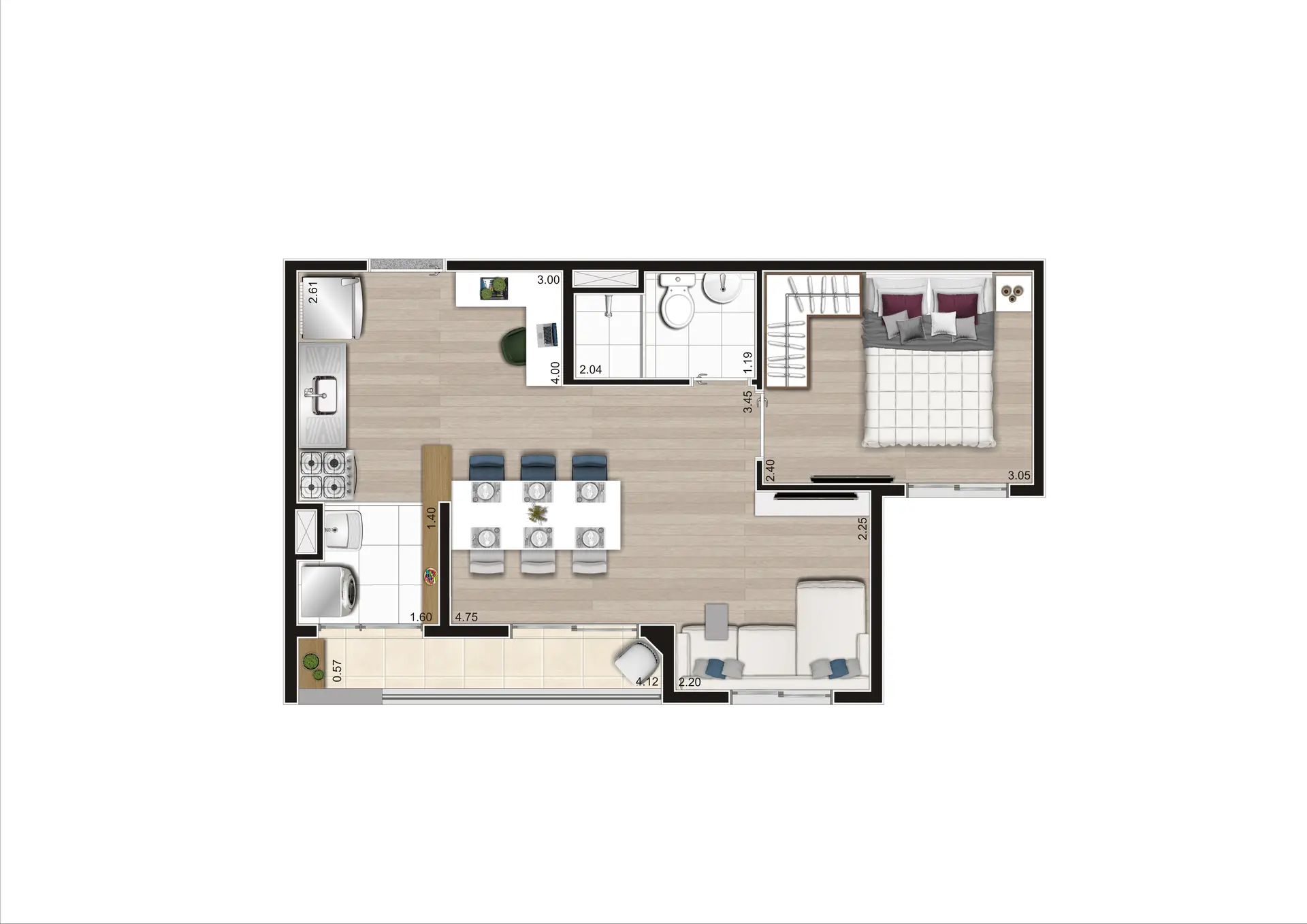 Planta Tipo Meio 38,45M² Finais 04 e 09 Ampliada