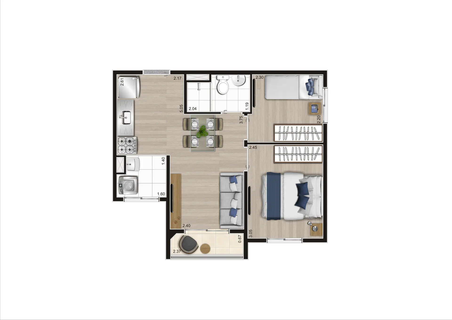 Planta Tipo Ponta 37,97M² Final 02