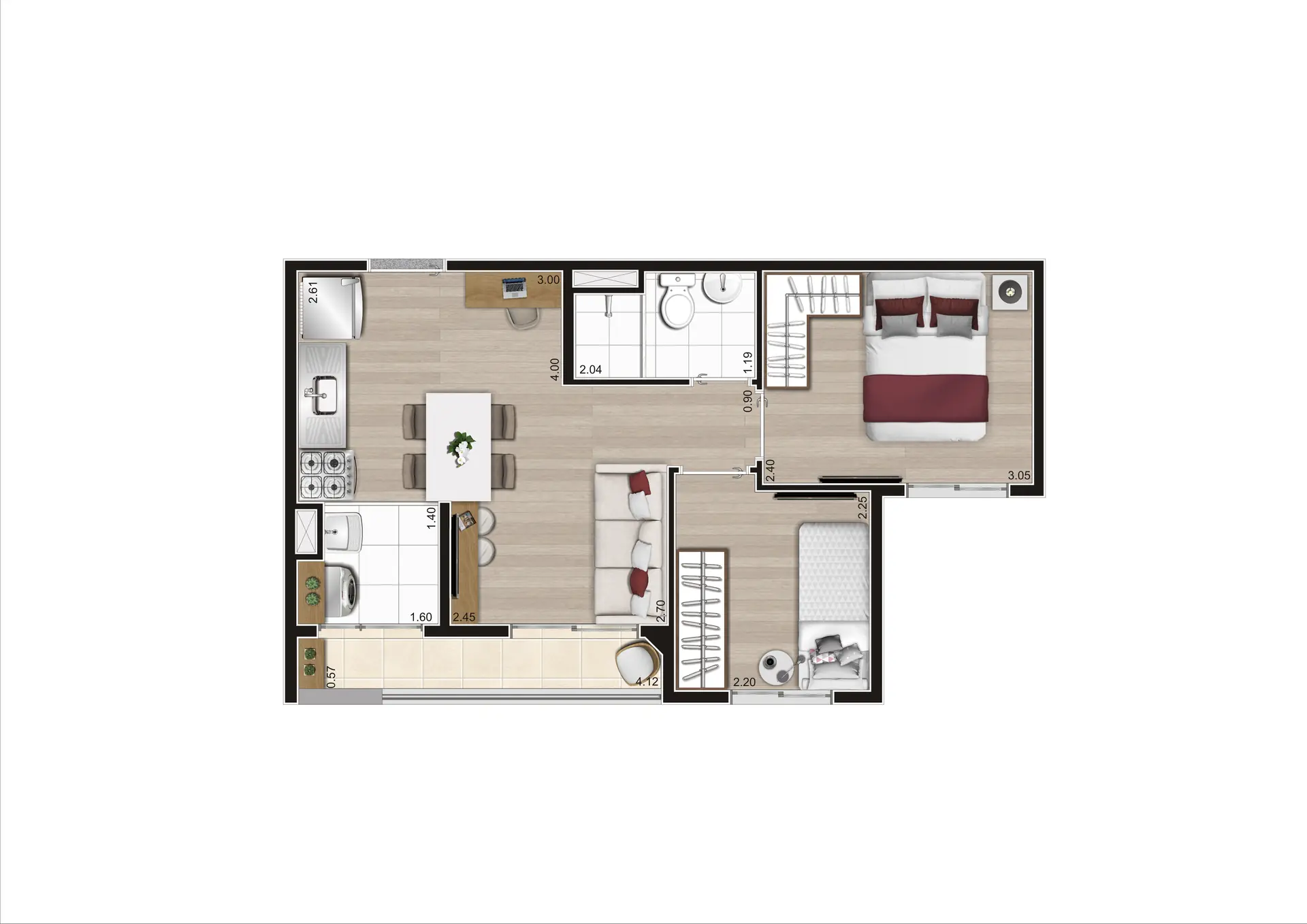 Planta Tipo Meio 38,45M² Finais04 e 09