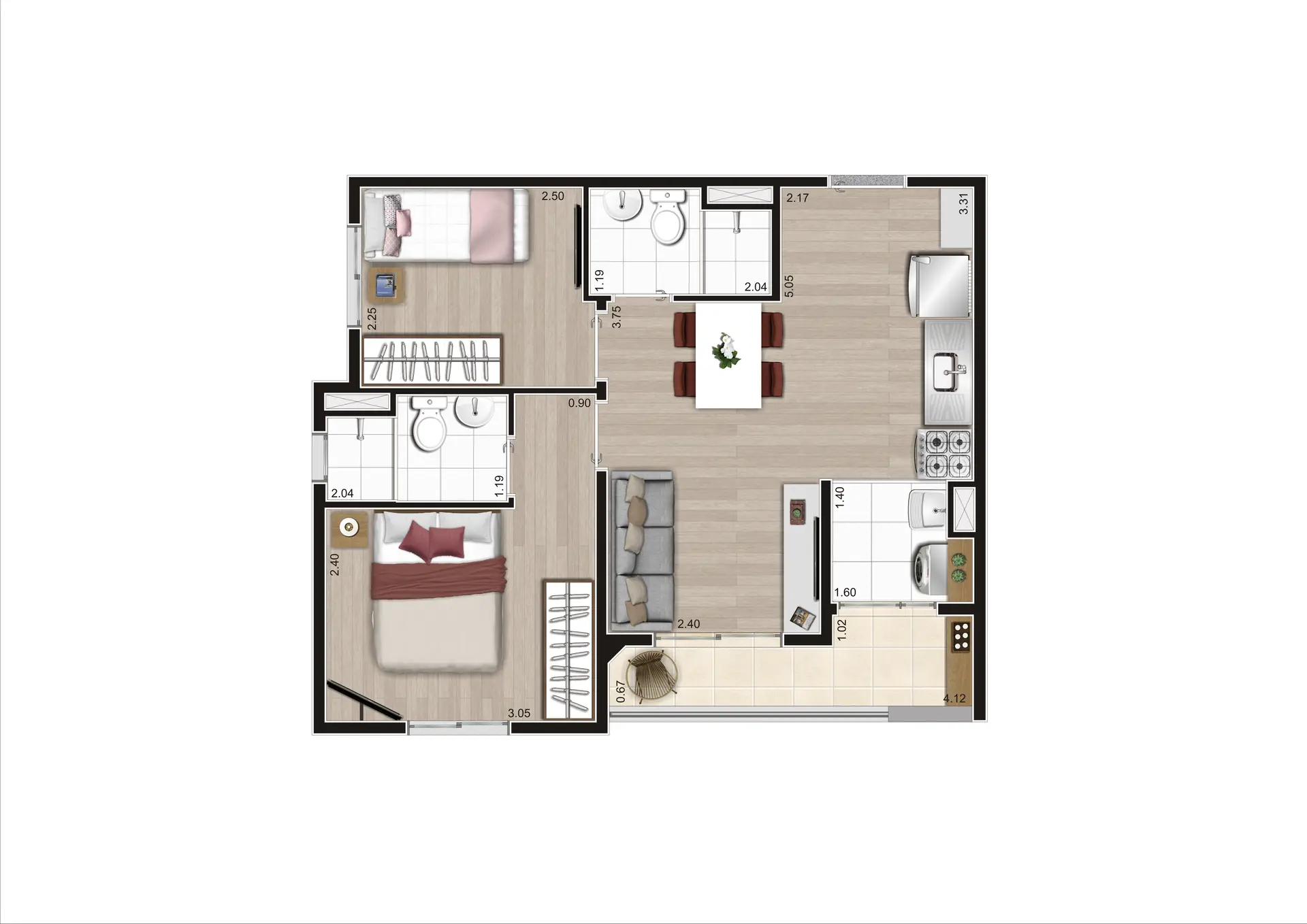 Planta Tipo Ponta 45,74M² Final 12