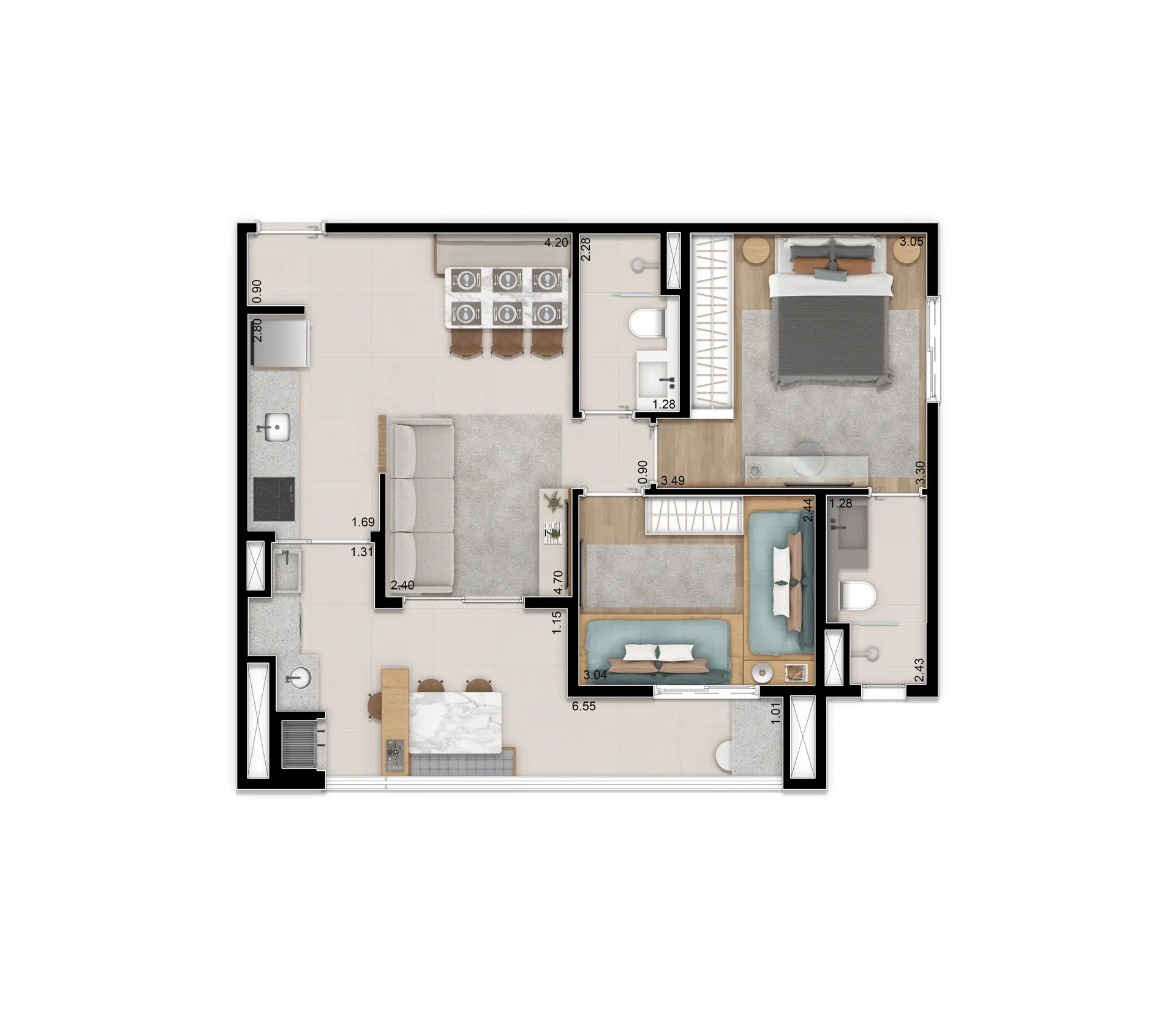 Planta Decorado Final 02 e 07 62,85M²