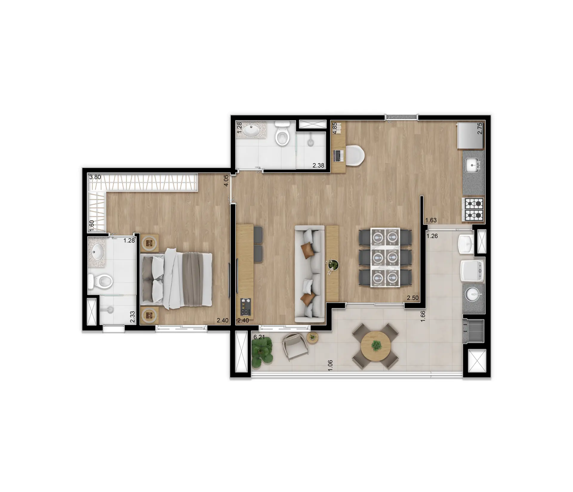 Planta Opção Meio Final 03 e 06 63,79M²