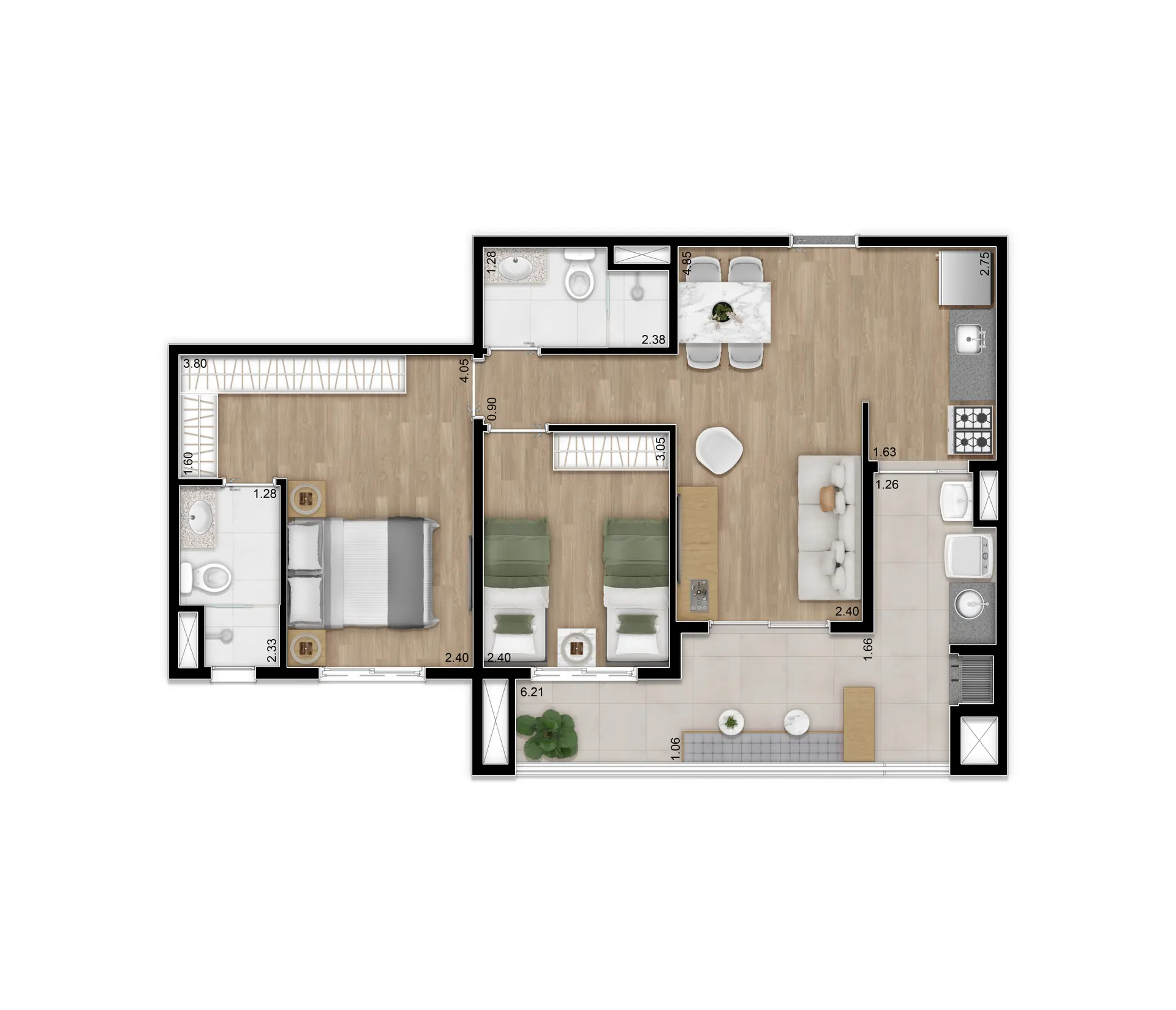 Planta Tipo Meio Final 03 e 06 63,79M²