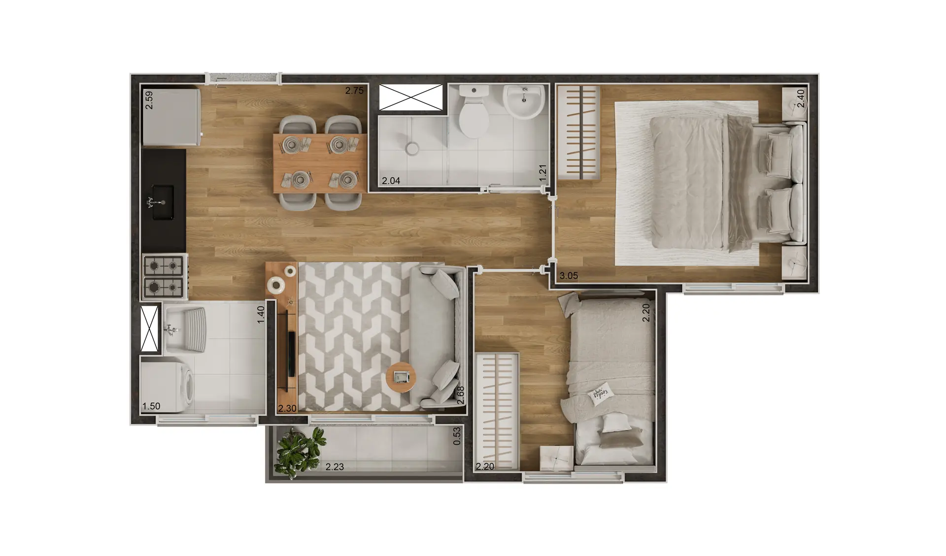 Planta Tipo B Meio   Torre A 35,70M²
