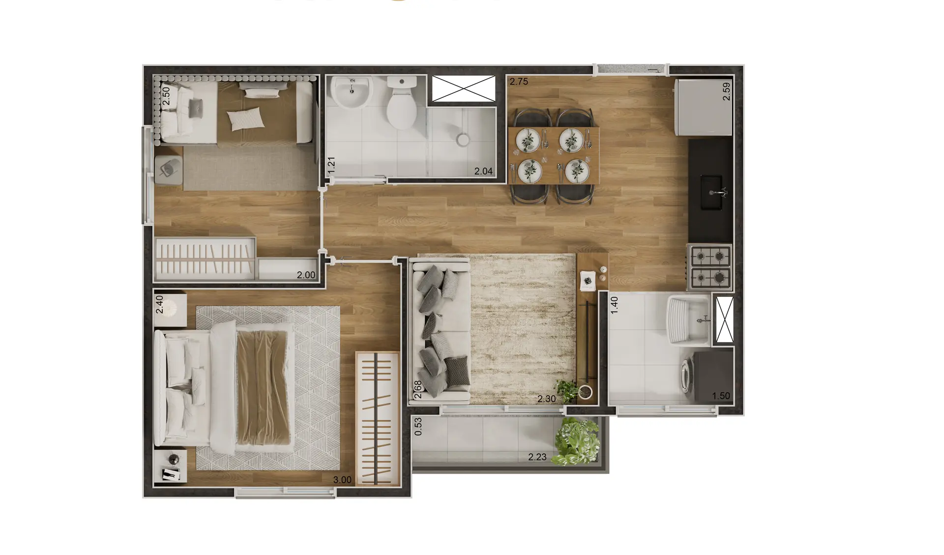 Planta Tipo A ponta   Torre A 35,50M²