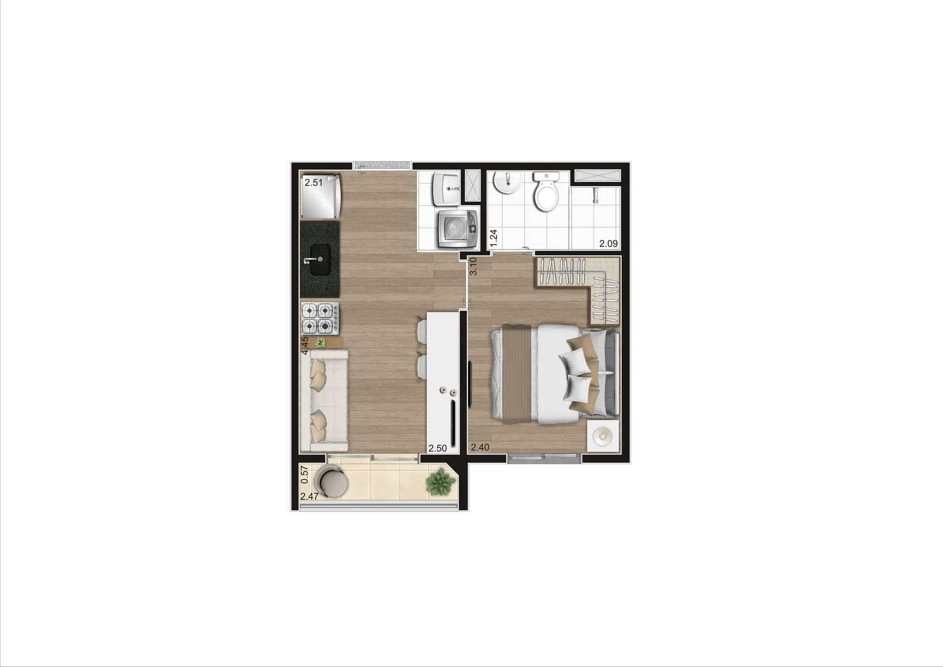 Planta Tipo B Meio   26,48 M²