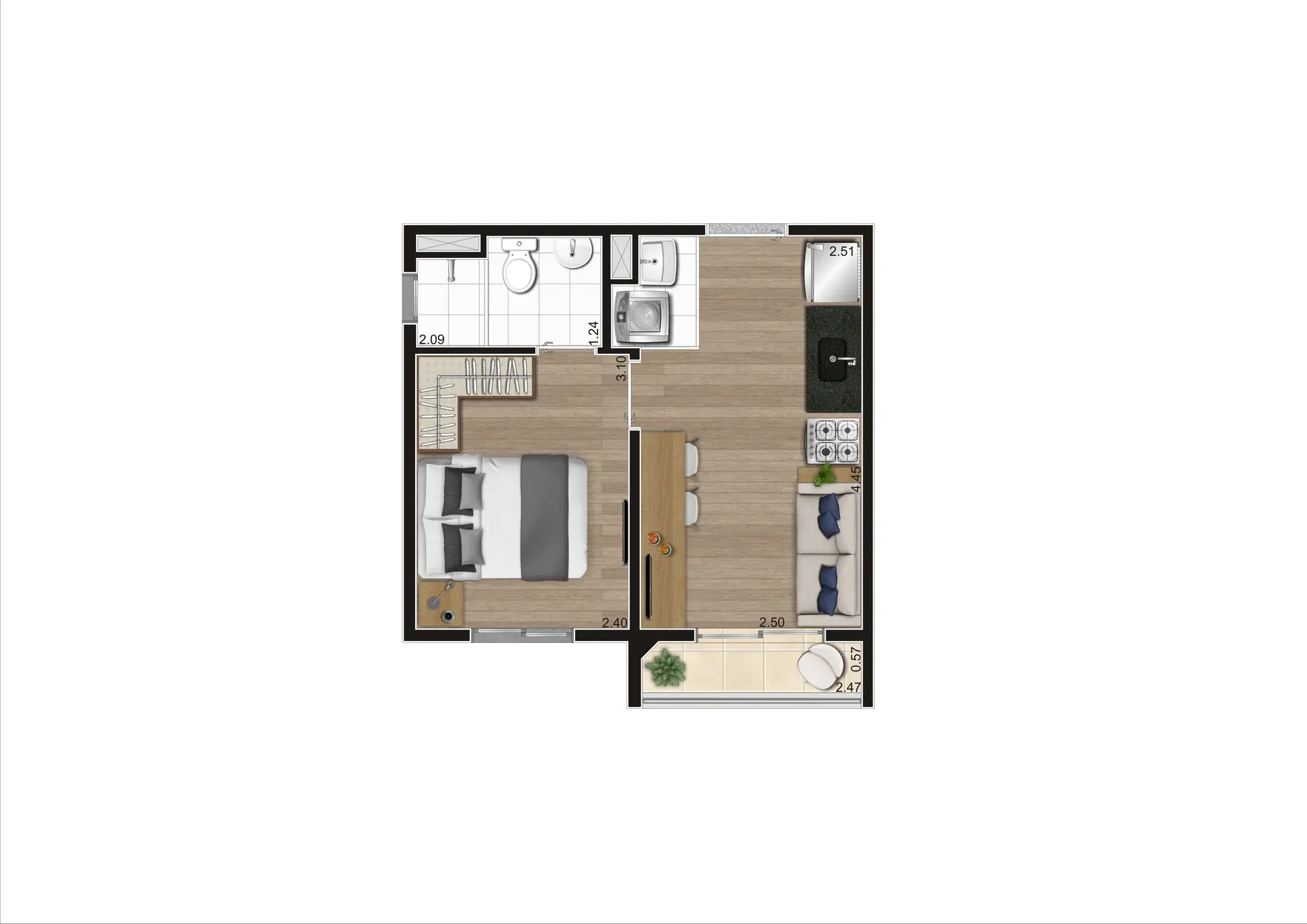 Planta Tipo A Ponta   26,81M²