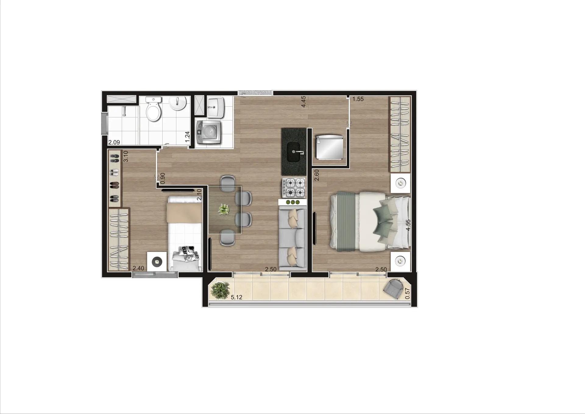 Planta Tipo C Ponta   41,41M²