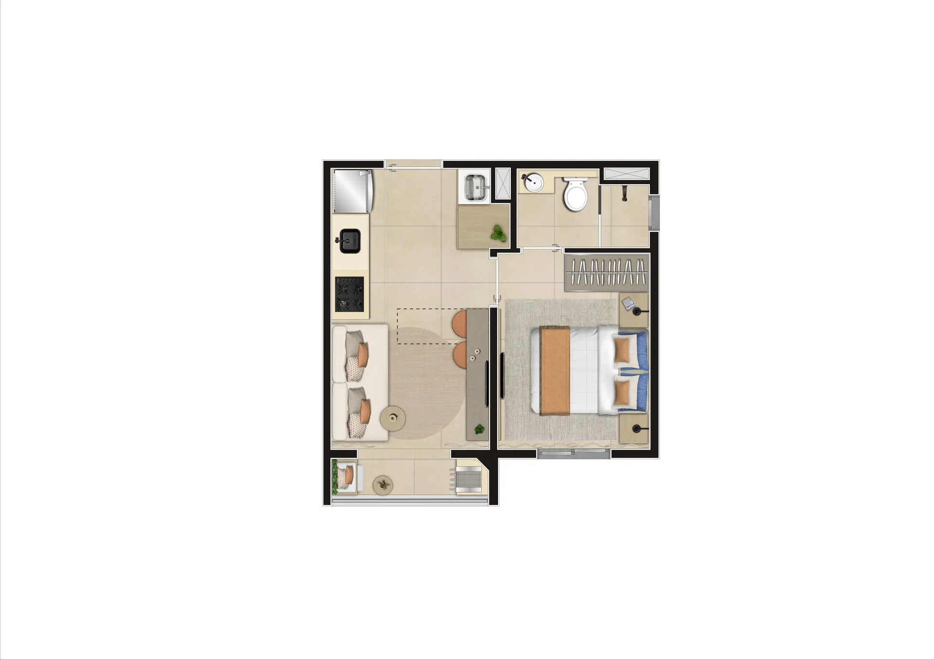 Planta Decorado Tipo A Meio   26,86M²