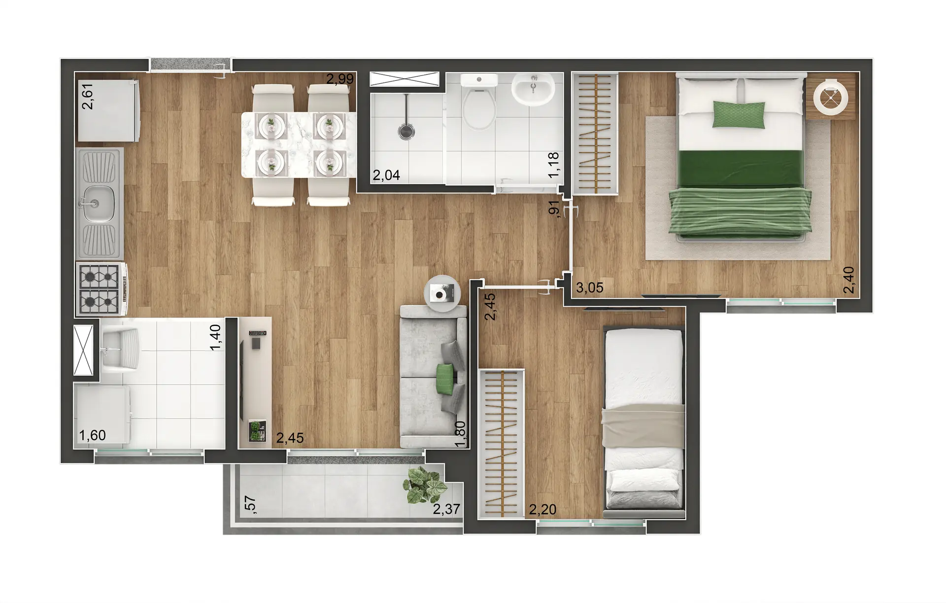 Planta Tipo B 37M²