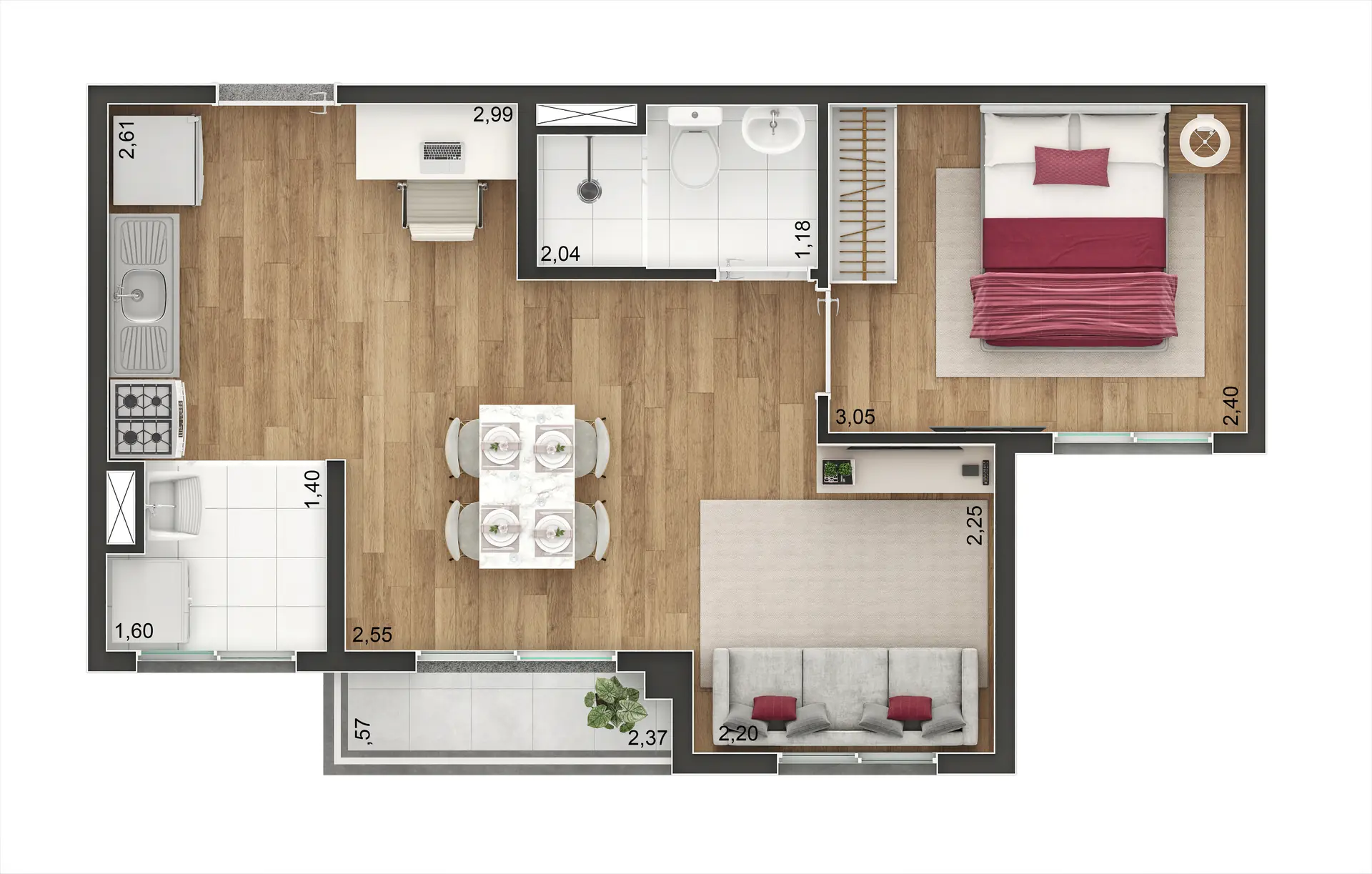 Planta Tipo B Ampliada 37M²