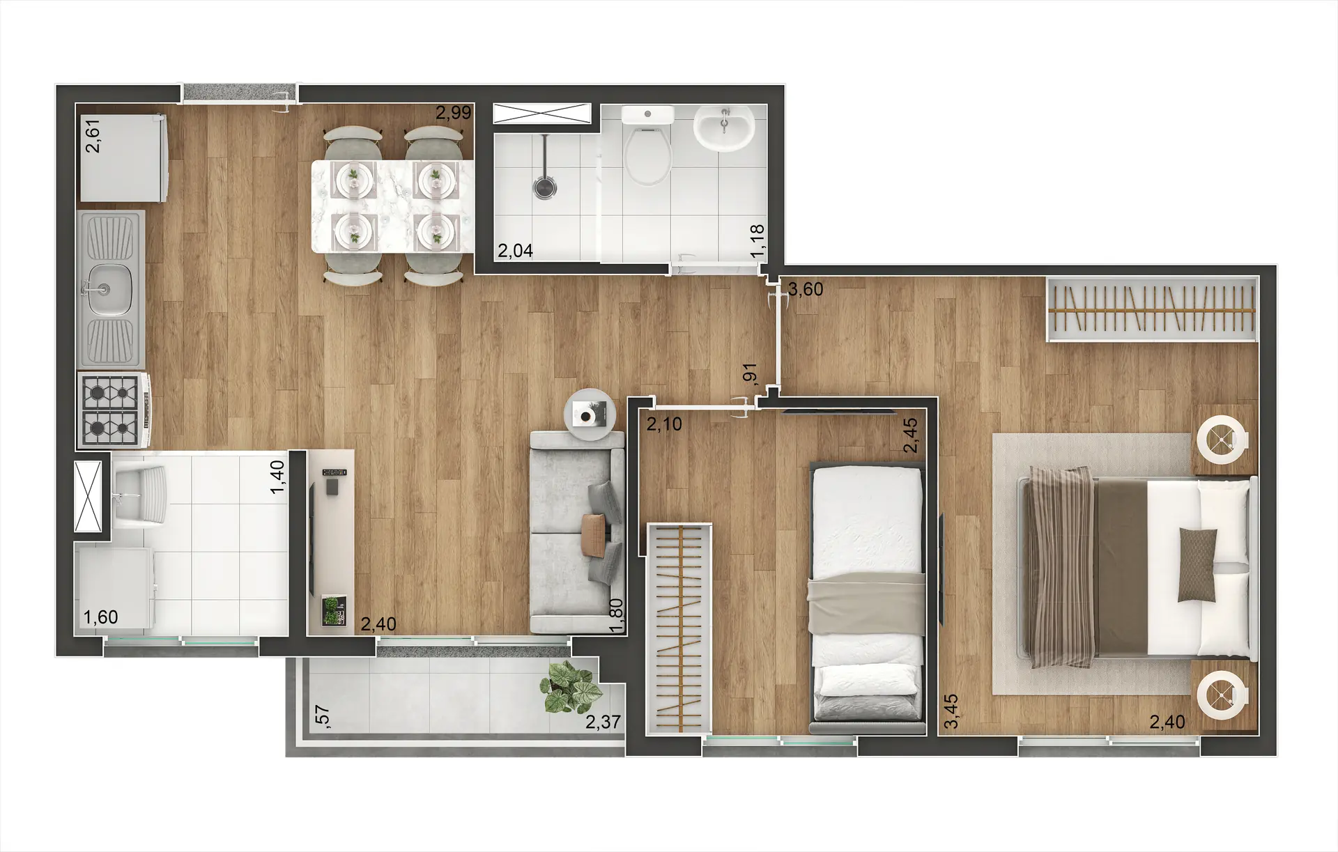 Planta Tipo C 39M²