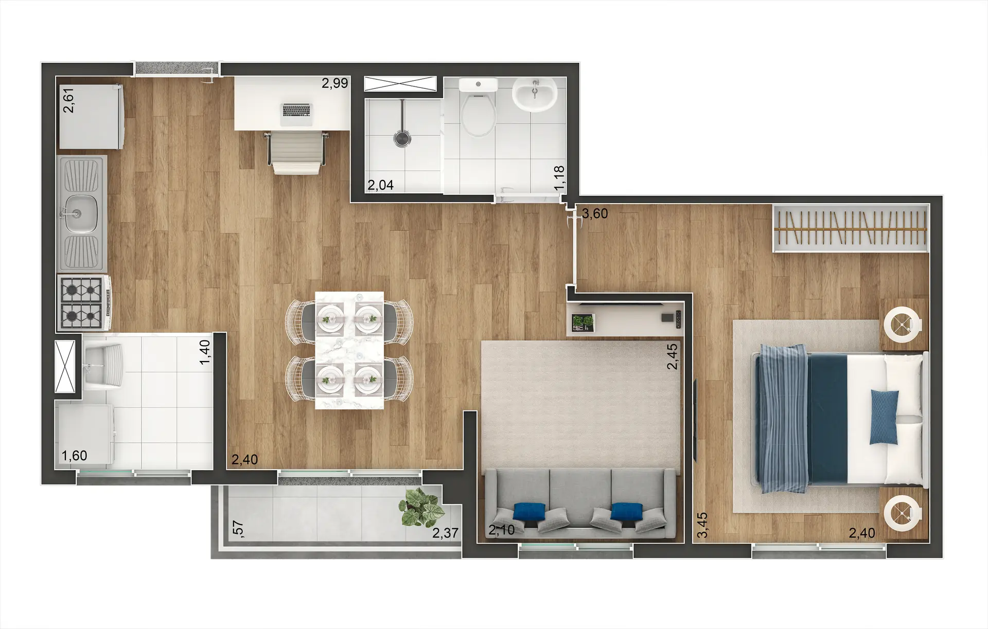 Planta Tipo C Ampliada 39M²