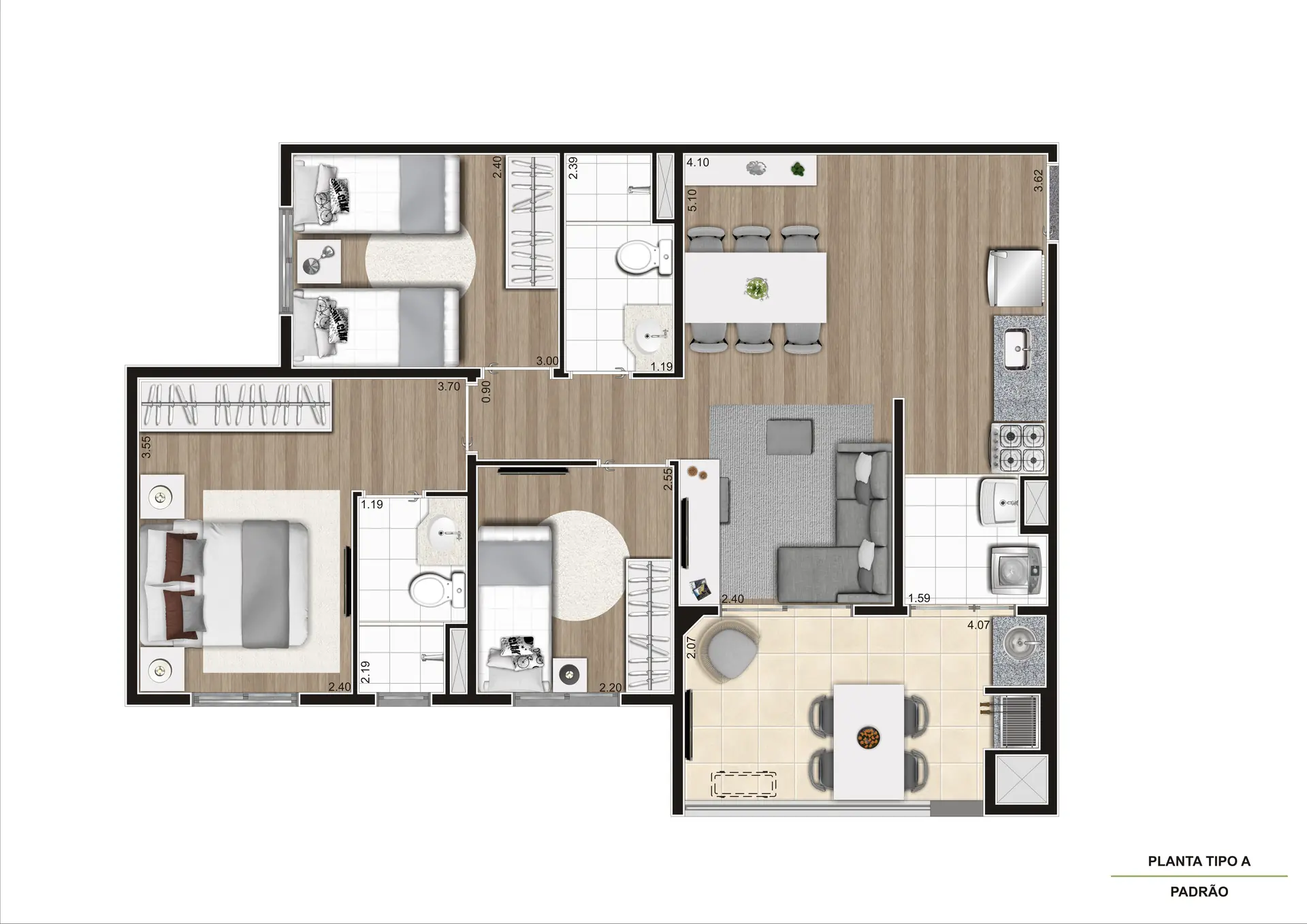 Planta Tipo A 67M²