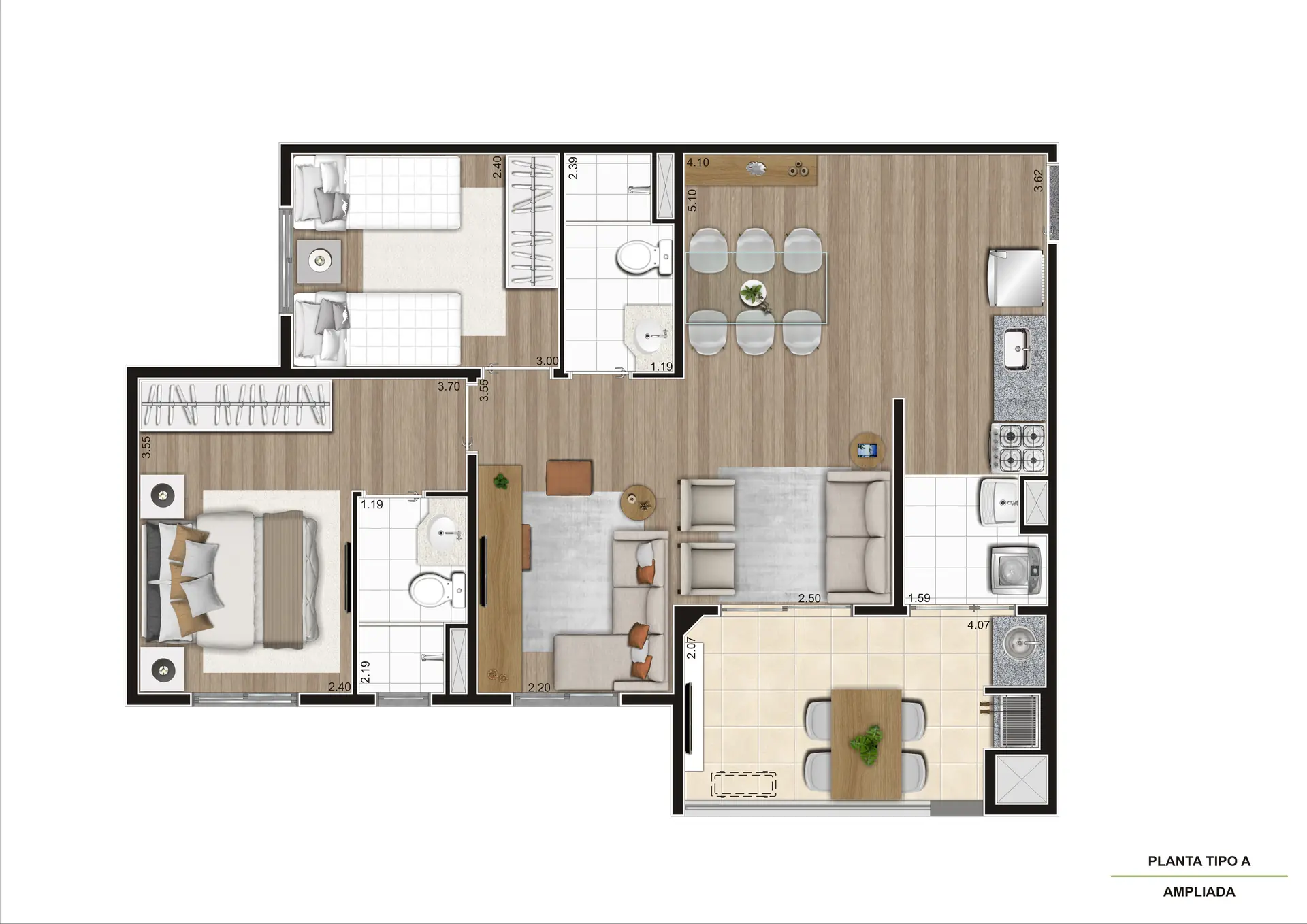 Planta Tipo A Ampliada 67M²