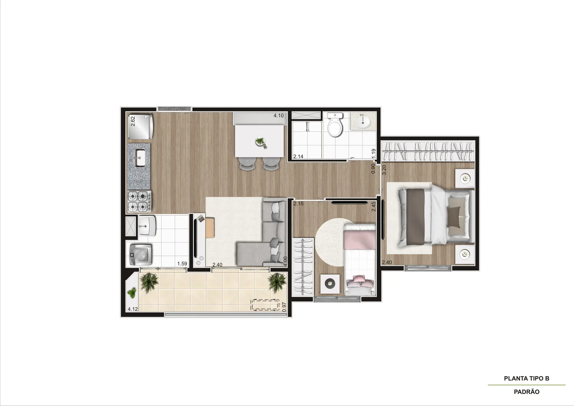 Planta Tipo B 43M²