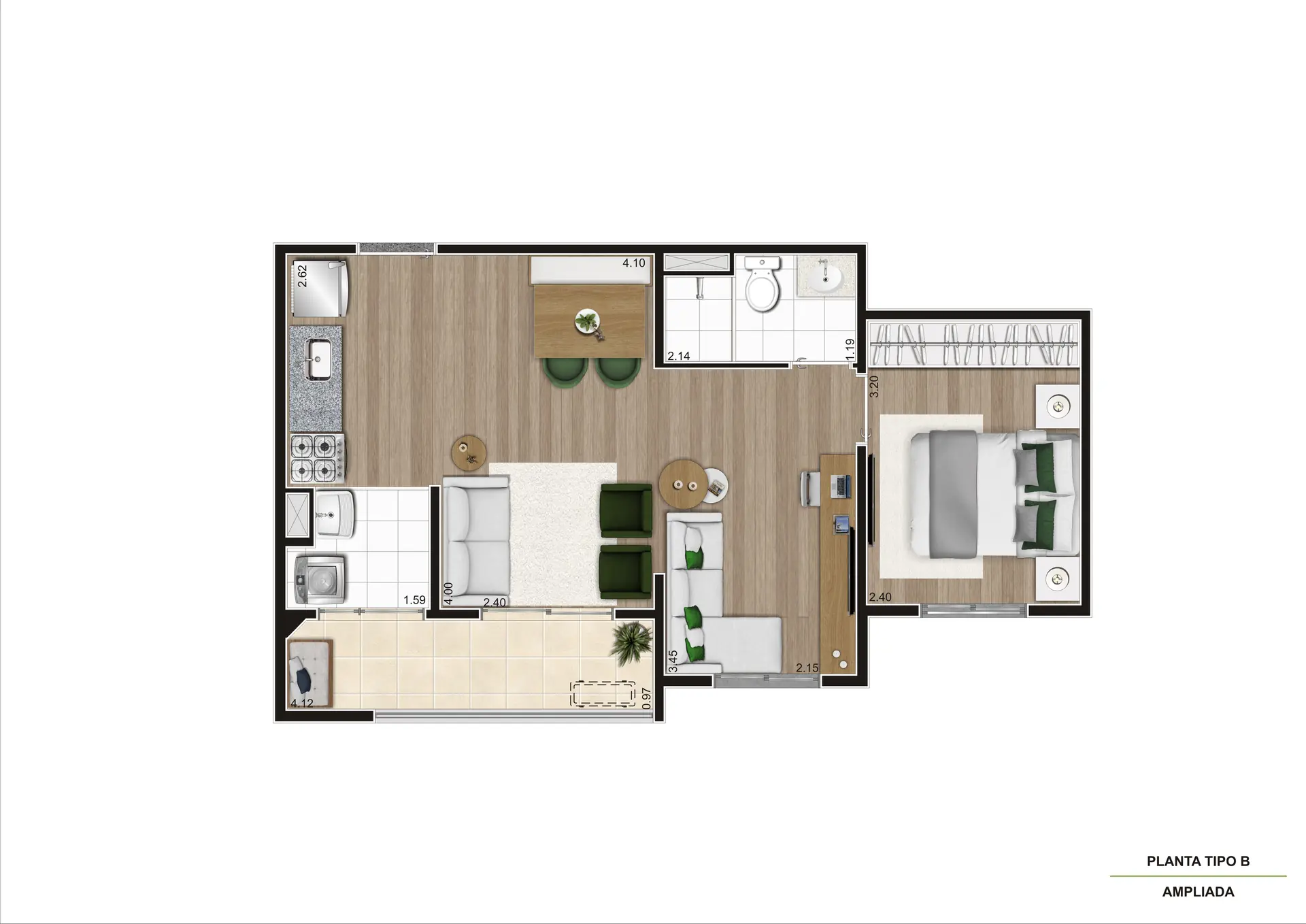 Planta Tipo B Ampliada 43M²