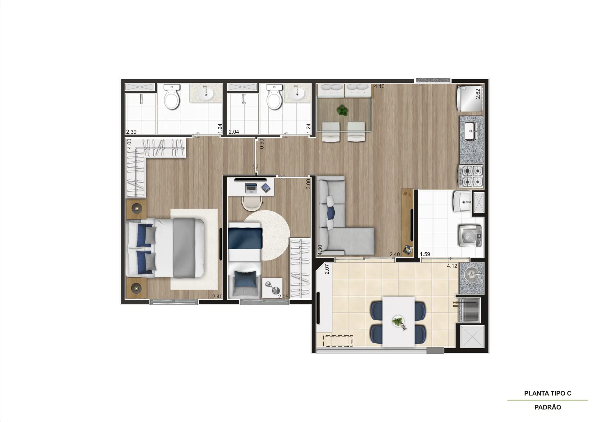 Planta Tipo C 56M²