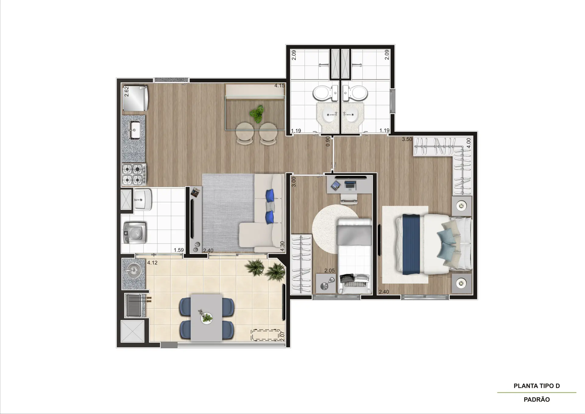 Planta Tipo D 55M²