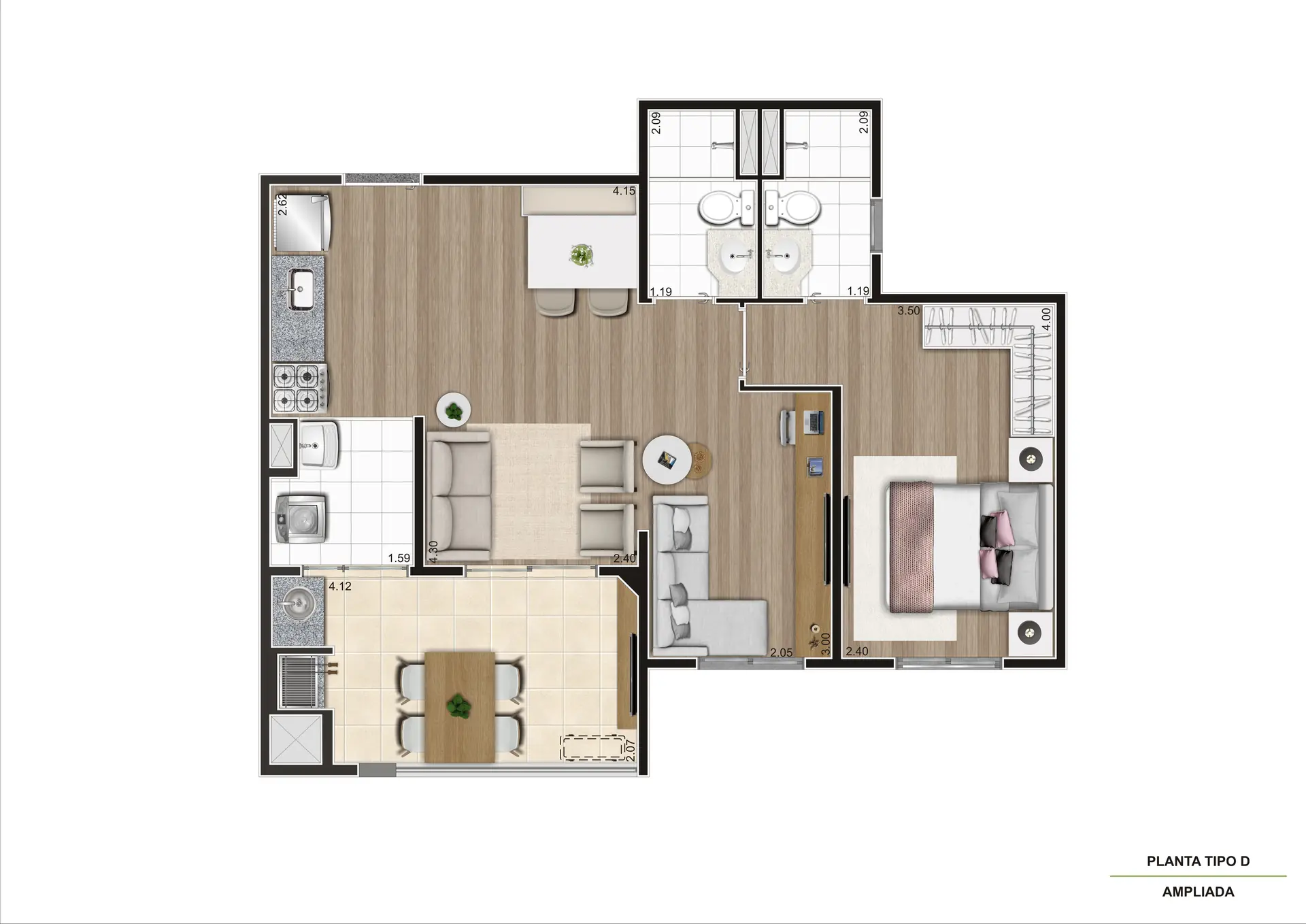 Planta Tipo D Ampliada 55M²