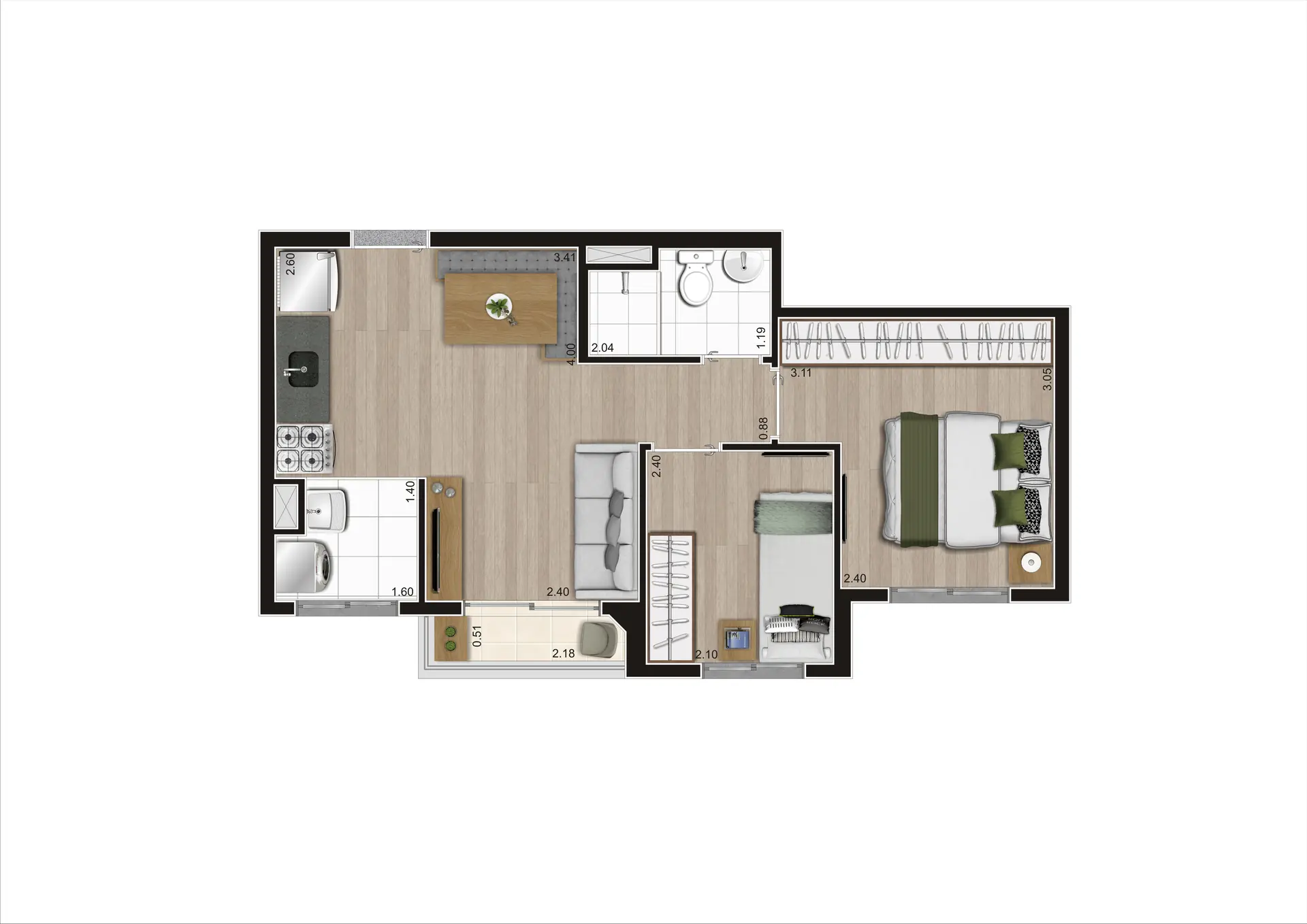Planta Tipo F Meio   Final 16 39,52M²