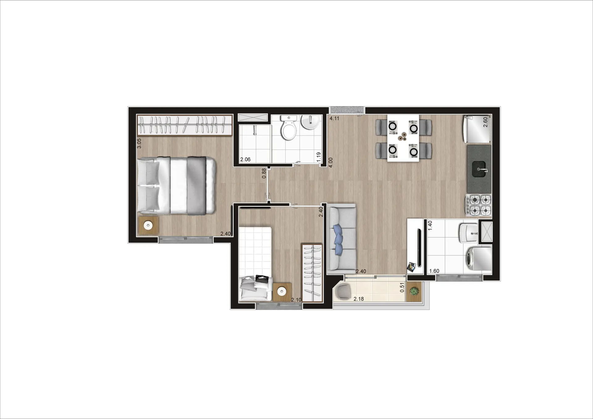 Planta Tipo H Ponta   Final 17 40,74M²