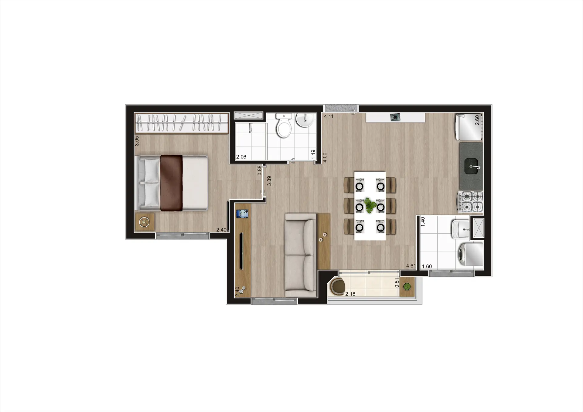 Planta Tipo H Ponta Ampliada   Final 17 40,74M²