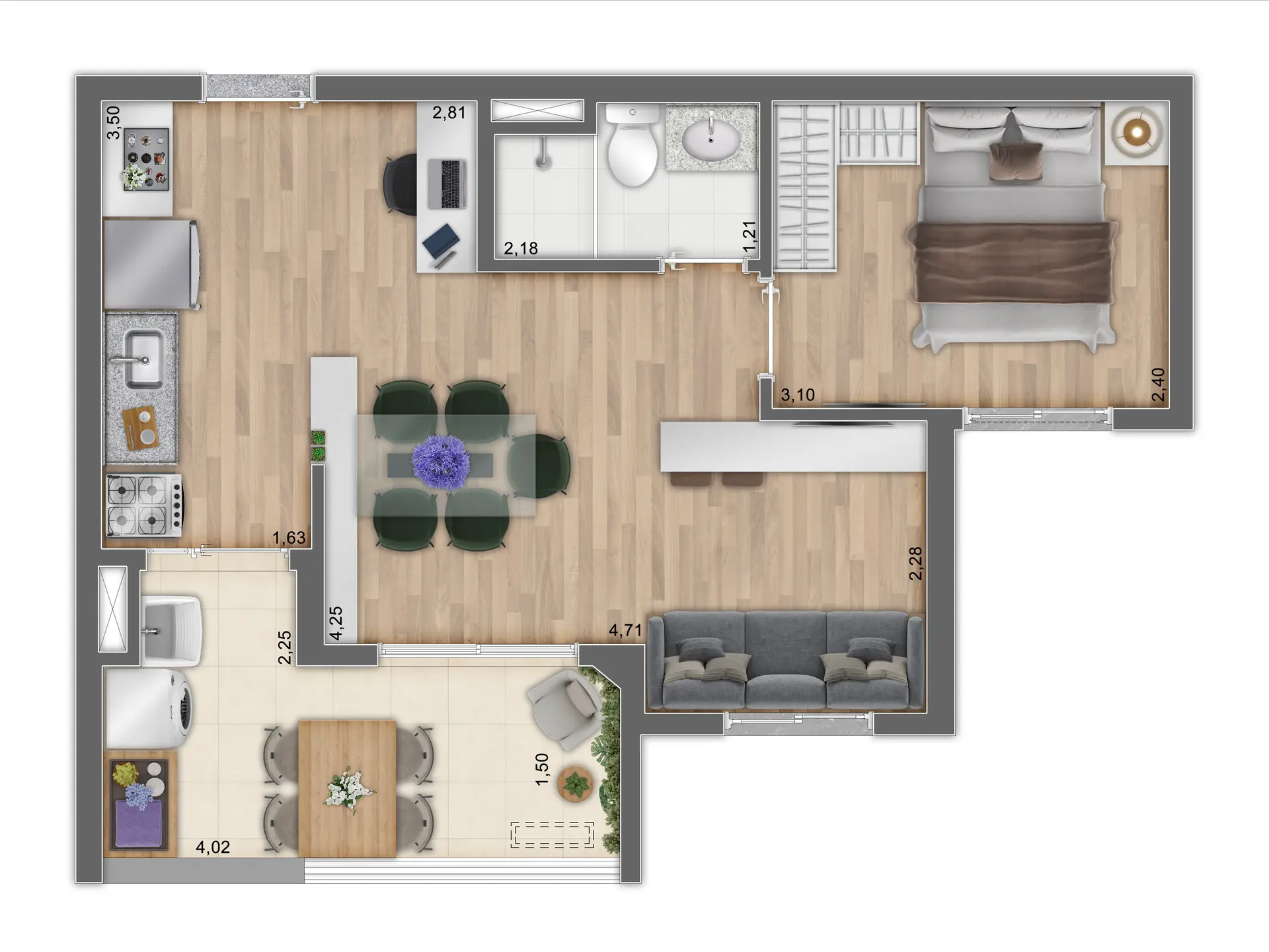 Planta Tipo A Meio Ampliada   44,55M²