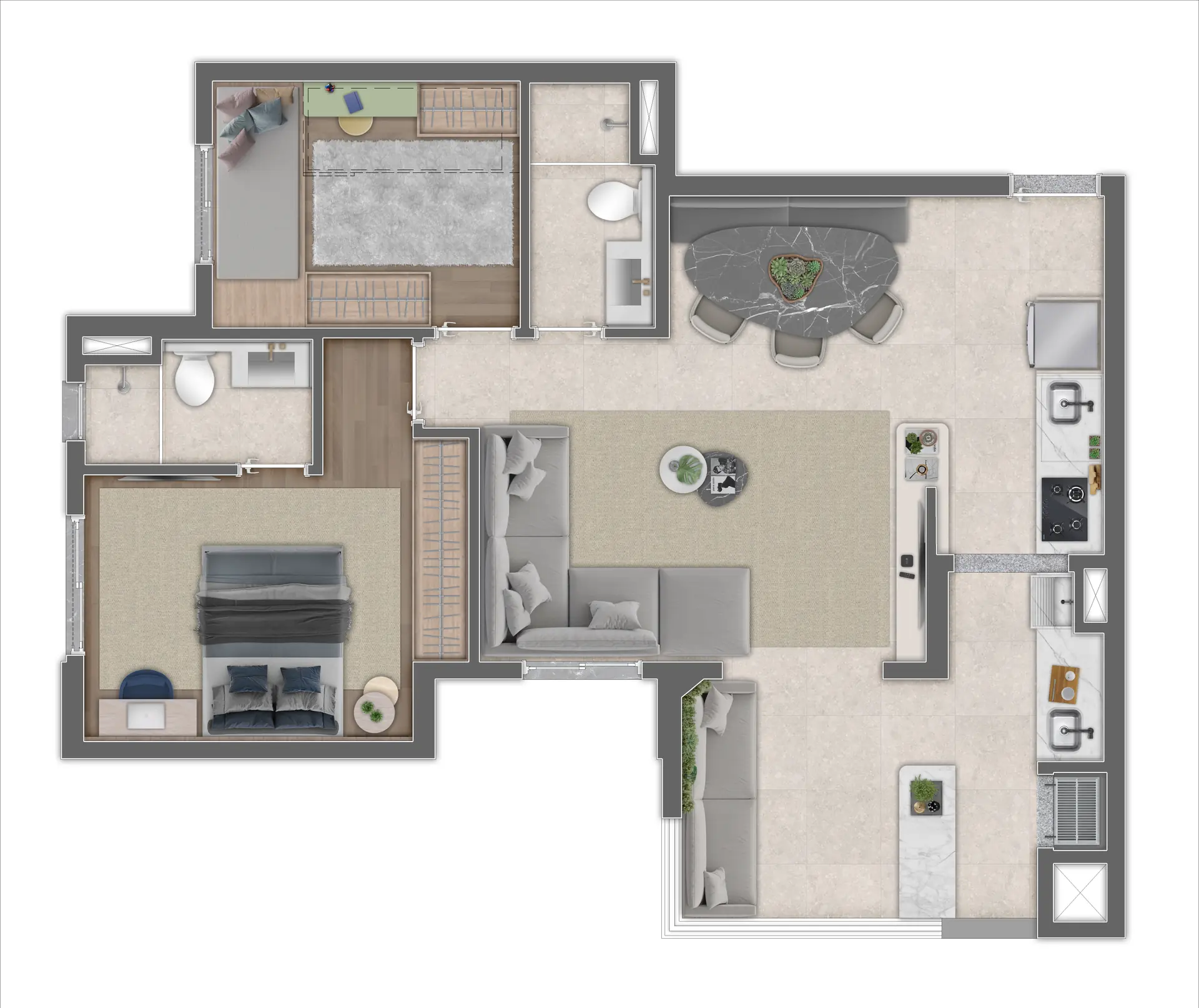 Planta Decorado Tipo D Ponta   66,81M²