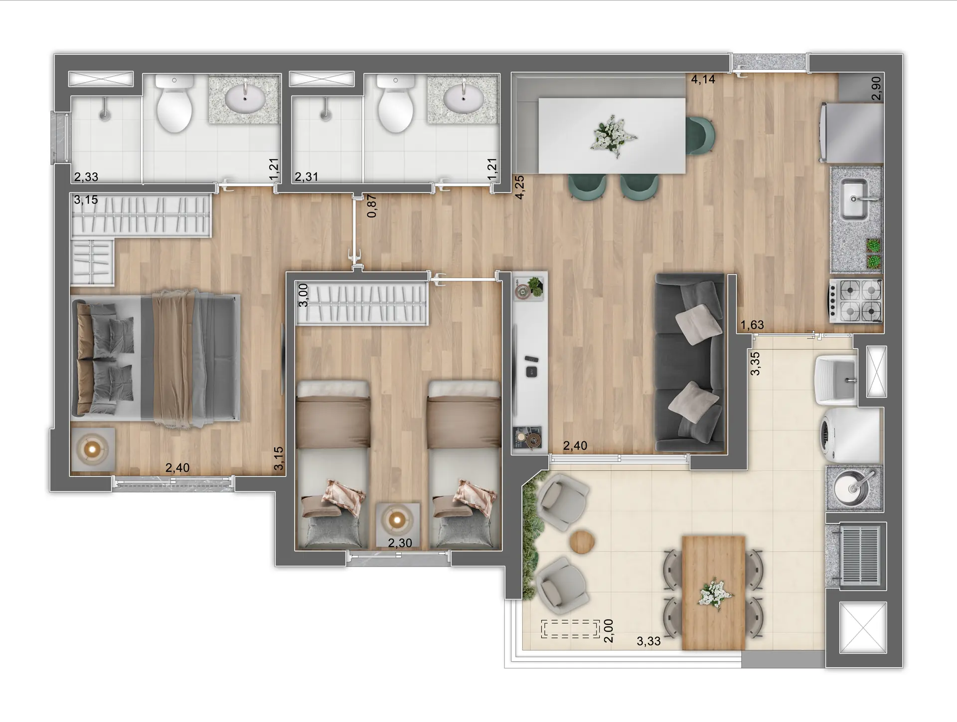 Planta Tipo C Ponta   54,53M²